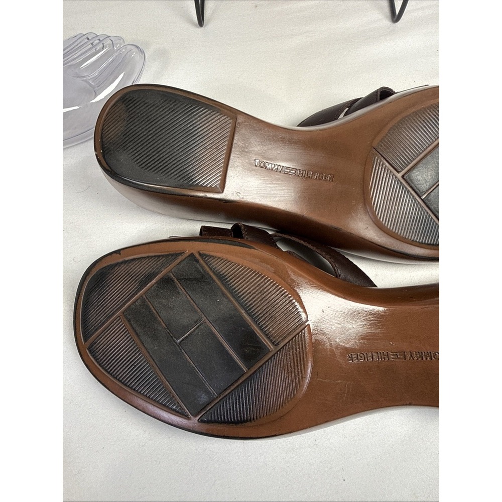 Tommy Hilfiger "Merry" Brown Leather Woven Wedge Sandals - Women's Size 9M - Picture 9 of 11